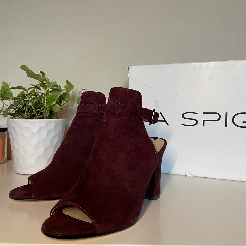 NIB Via Spiga Fabrizie Suede Burnt Umber Sandals